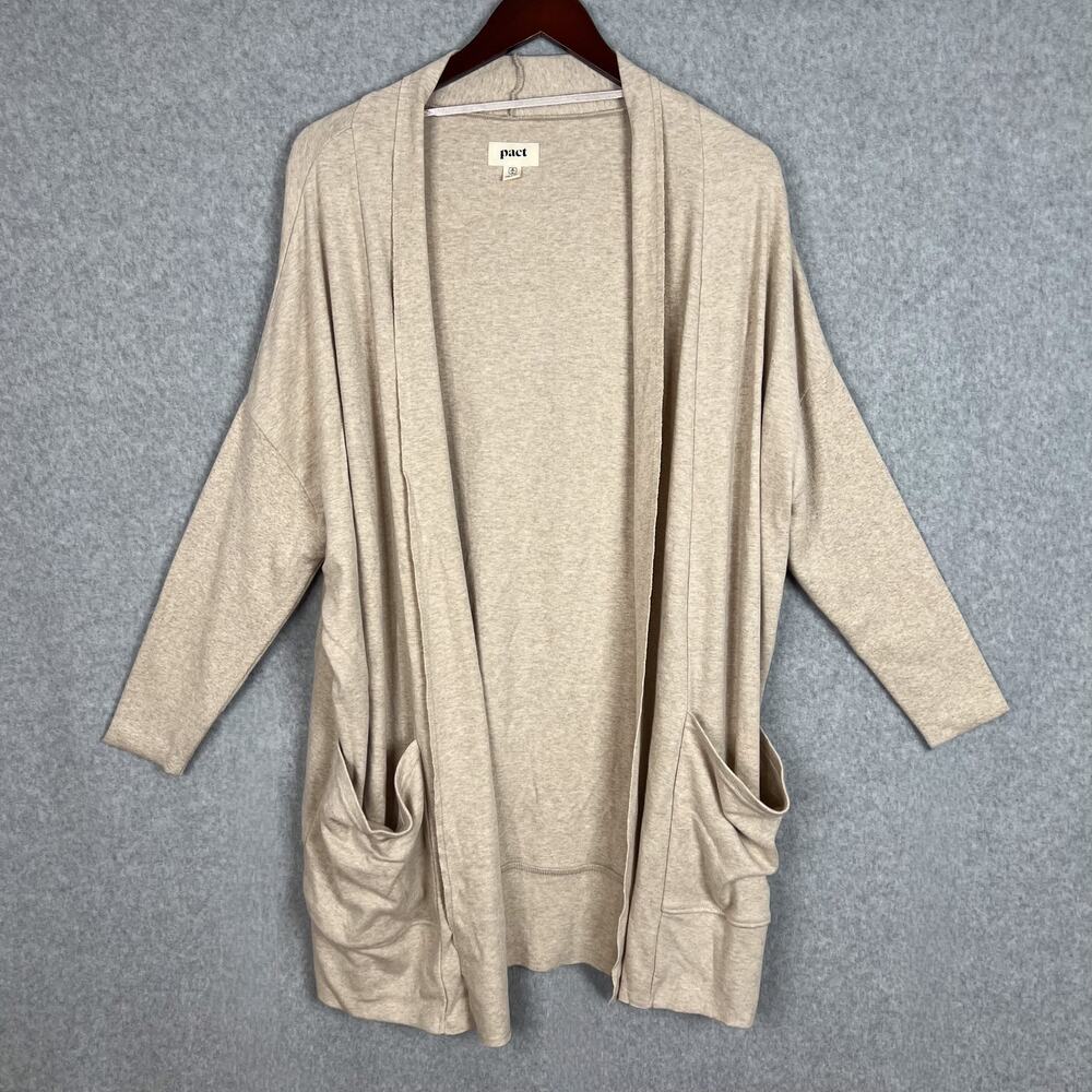 Pact Beige 100% Organic Cotton Open Airplane Cardigan Size M/L